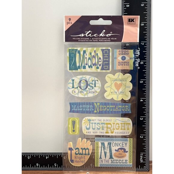 HTF STICKO SPCLS152 MIDDLE CHILD SET OF 9 GLITTERY STICKERS NEGOTIATOR MONKEY - Picture 2 of 3